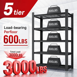 English Elm 78H Five Tier Steel Wire Shelving Unit Heavy Duty Garage Pantry Storage Rack Black T2398P544588