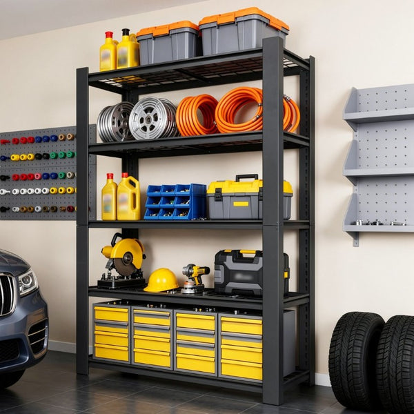 English Elm 78H Five Tier Steel Wire Shelving Unit Heavy Duty Garage Pantry Storage Rack Black T2398P544588