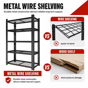 English Elm 78H Five Tier Steel Wire Shelving Unit Heavy Duty Garage Pantry Storage Rack Black T2398P544588