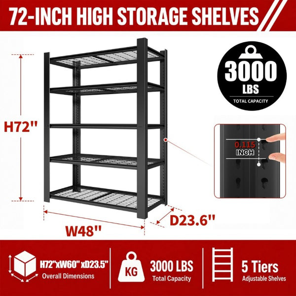 English Elm 72H Five Tier Heavy Duty Steel Wire Shelving Rack for Pantry Garage and Kitchen T2398P544589