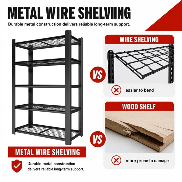 English Elm 72H Five Tier Heavy Duty Steel Wire Shelving Rack for Pantry Garage and Kitchen T2398P544589