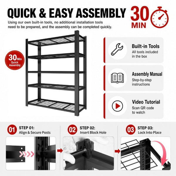 English Elm 72H Five Tier Heavy Duty Steel Wire Shelving Rack for Pantry Garage and Kitchen T2398P544589