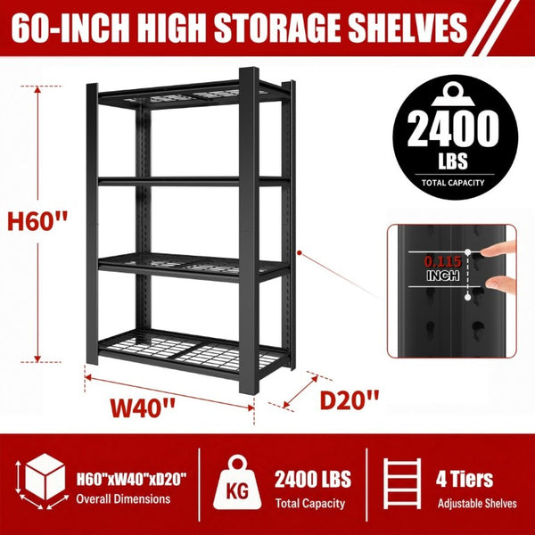 English Elm 60H Four Tier Heavy Duty Steel Mesh Shelving Unit Pantry Garage Kitchen Storage Rack T2398P544590