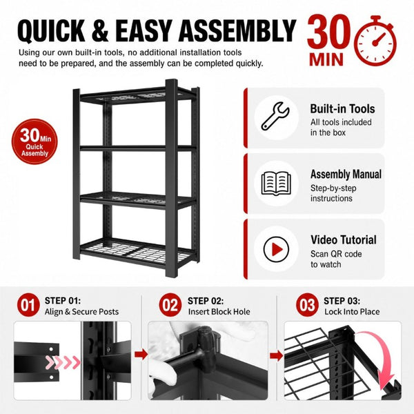 English Elm 60H Four Tier Heavy Duty Steel Mesh Shelving Unit Pantry Garage Kitchen Storage Rack T2398P544590