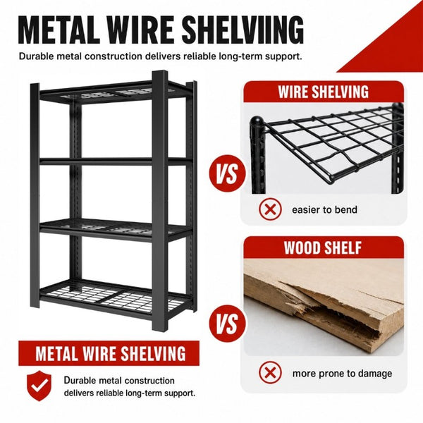 English Elm 60H Four Tier Heavy Duty Steel Mesh Shelving Unit Pantry Garage Kitchen Storage Rack T2398P544590
