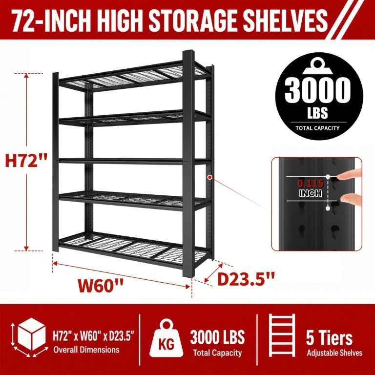 English Elm 72H Five Tier Steel Wire Shelving Rack 3000 Lb Capacity Pantry Garage Storage T2398P544591