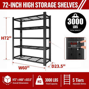 English Elm 72H Five Tier Steel Wire Shelving Rack 3000 Lb Capacity Pantry Garage Storage T2398P544591