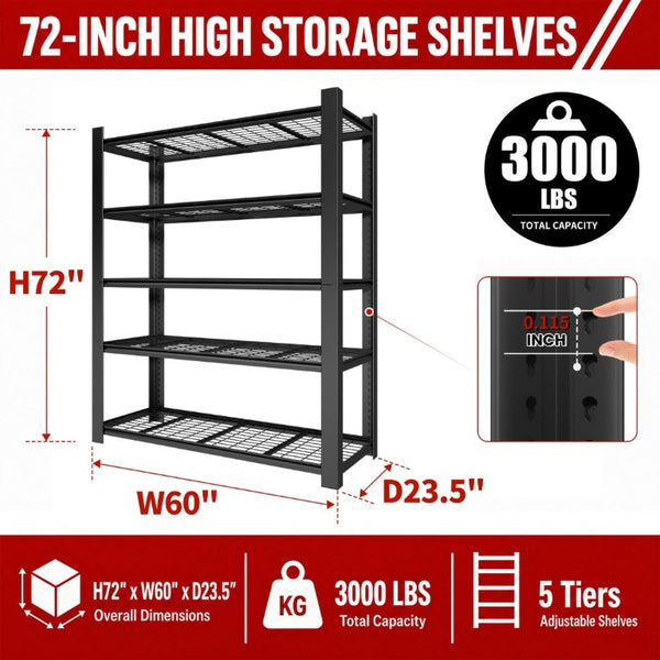 English Elm 72H Five Tier Steel Wire Shelving Rack 3000 Lb Capacity Pantry Garage Storage T2398P544591
