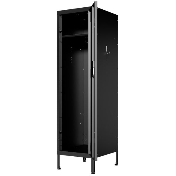 English Elm 55 Inch Steel Vertical Wardrobe Locker with Ventilated Door Lock and Side Hooks for Bedroom Black T2398P544592