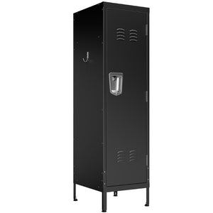 English Elm 55 Inch Steel Vertical Wardrobe Locker with Ventilated Door Lock and Side Hooks for Bedroom Black T2398P544592