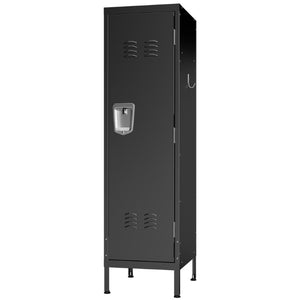 English Elm 55 Inch Steel Vertical Wardrobe Locker with Ventilated Door Lock and Side Hooks for Bedroom Black T2398P544592