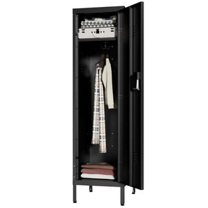 English Elm 55 Inch Steel Vertical Wardrobe Locker with Ventilated Door Lock and Side Hooks for Bedroom Black T2398P544592