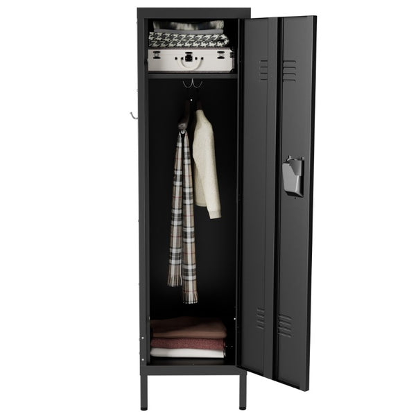 English Elm 55 Inch Steel Vertical Wardrobe Locker with Ventilated Door Lock and Side Hooks for Bedroom Black T2398P544592