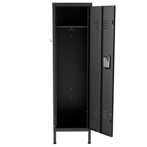 English Elm 55 Inch Steel Vertical Wardrobe Locker with Ventilated Door Lock and Side Hooks for Bedroom Black T2398P544592