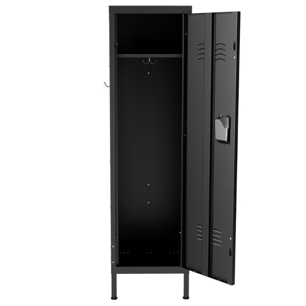 English Elm 55 Inch Steel Vertical Wardrobe Locker with Ventilated Door Lock and Side Hooks for Bedroom Black T2398P544592