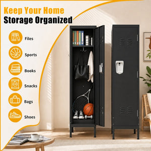 English Elm 55 Inch Steel Vertical Wardrobe Locker with Ventilated Door Lock and Side Hooks for Bedroom Black T2398P544592