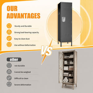 English Elm 55 Inch Steel Vertical Wardrobe Locker with Ventilated Door Lock and Side Hooks for Bedroom Black T2398P544592