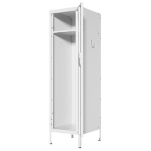 English Elm 55 Inch Steel Vertical Wardrobe Locker with Ventilated Door Lock and Side Hooks for Bedroom White T2398P544593