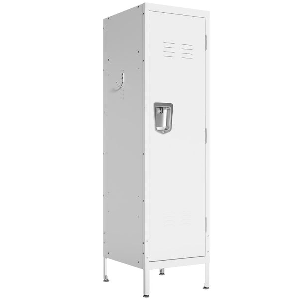 English Elm 55 Inch Steel Vertical Wardrobe Locker with Ventilated Door Lock and Side Hooks for Bedroom White T2398P544593