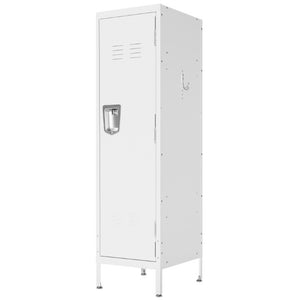 English Elm 55 Inch Steel Vertical Wardrobe Locker with Ventilated Door Lock and Side Hooks for Bedroom White T2398P544593