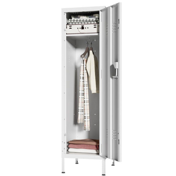 English Elm 55 Inch Steel Vertical Wardrobe Locker with Ventilated Door Lock and Side Hooks for Bedroom White T2398P544593