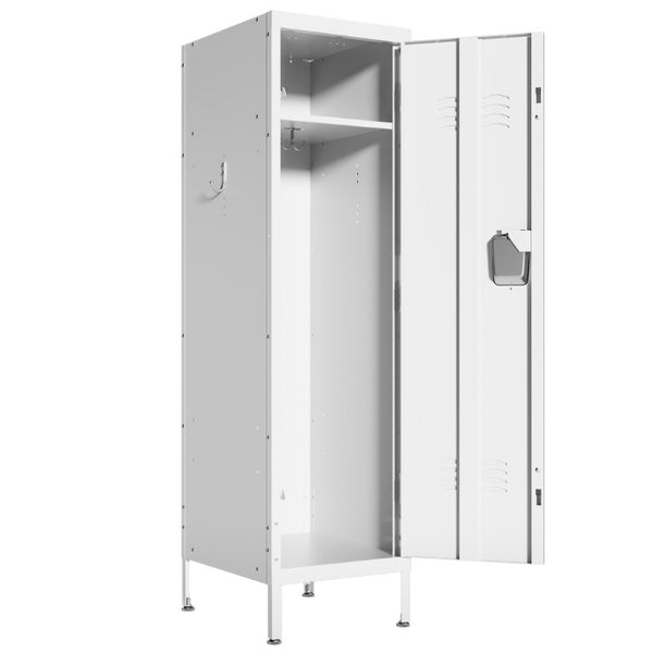 English Elm 55 Inch Steel Vertical Wardrobe Locker with Ventilated Door Lock and Side Hooks for Bedroom White T2398P544593