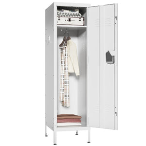 English Elm 55 Inch Steel Vertical Wardrobe Locker with Ventilated Door Lock and Side Hooks for Bedroom White T2398P544593