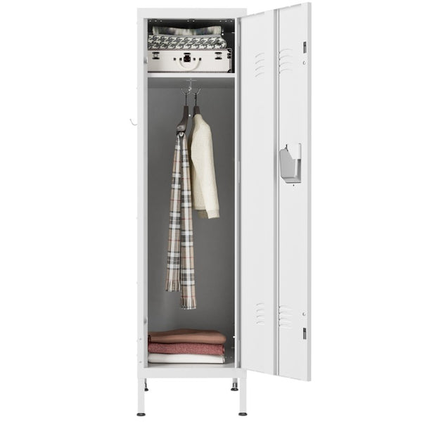 English Elm 55 Inch Steel Vertical Wardrobe Locker with Ventilated Door Lock and Side Hooks for Bedroom White T2398P544593