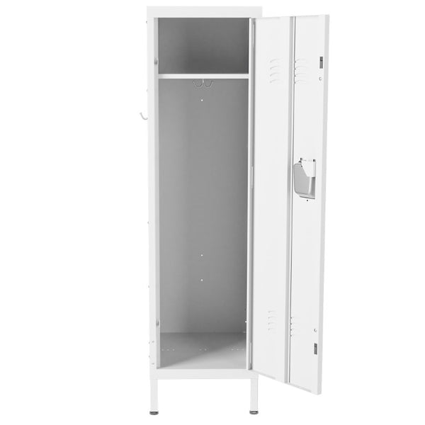 English Elm 55 Inch Steel Vertical Wardrobe Locker with Ventilated Door Lock and Side Hooks for Bedroom White T2398P544593