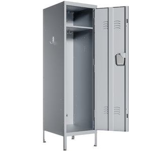 English Elm 55 Inch Steel Vertical Wardrobe Locker with Ventilated Door Lock and Side Hooks for Bedroom Gray T2398P544594