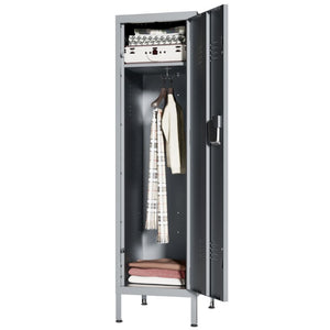 English Elm 55 Inch Steel Vertical Wardrobe Locker with Ventilated Door Lock and Side Hooks for Bedroom Gray T2398P544594