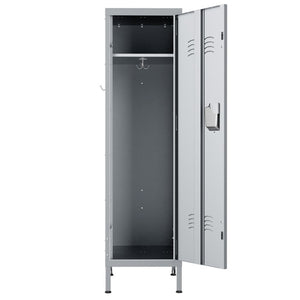 English Elm 55 Inch Steel Vertical Wardrobe Locker with Ventilated Door Lock and Side Hooks for Bedroom Gray T2398P544594
