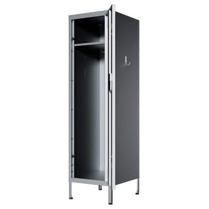 English Elm 55 Inch Steel Vertical Wardrobe Locker with Ventilated Door Lock and Side Hooks for Bedroom Gray T2398P544594