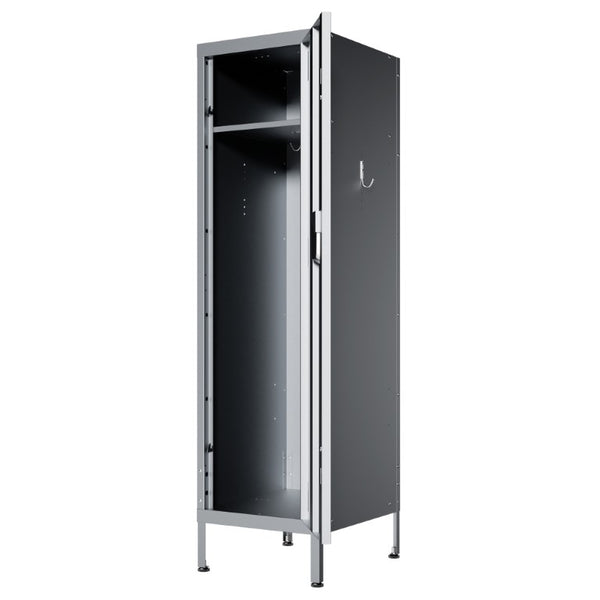 English Elm 55 Inch Steel Vertical Wardrobe Locker with Ventilated Door Lock and Side Hooks for Bedroom Gray T2398P544594