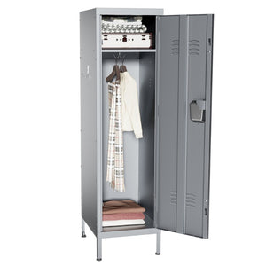 English Elm 55 Inch Steel Vertical Wardrobe Locker with Ventilated Door Lock and Side Hooks for Bedroom Gray T2398P544594