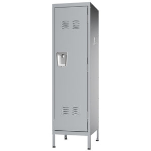 English Elm 55 Inch Steel Vertical Wardrobe Locker with Ventilated Door Lock and Side Hooks for Bedroom Gray T2398P544594