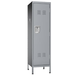 English Elm 55 Inch Steel Vertical Wardrobe Locker with Ventilated Door Lock and Side Hooks for Bedroom Gray T2398P544594