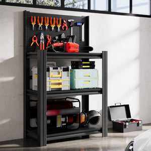English Elm 3‑Tier Steel Shelving Rack with Pegboard Panel for Garage Workshop Basement Storage T2398P565485