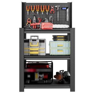 English Elm 3‑Tier Steel Shelving Rack with Pegboard Panel for Garage Workshop Basement Storage T2398P565485