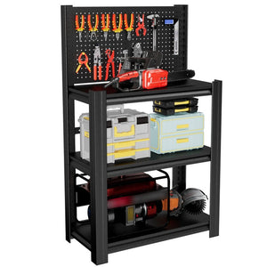 English Elm 3‑Tier Steel Shelving Rack with Pegboard Panel for Garage Workshop Basement Storage T2398P565485