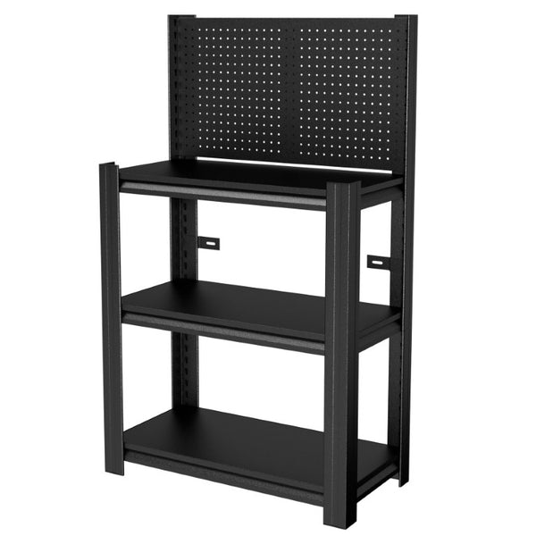English Elm 3‑Tier Steel Shelving Rack with Pegboard Panel for Garage Workshop Basement Storage T2398P565485