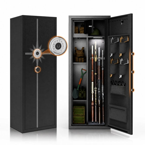 English Elm 8 Gun Steel Security Cabinet with Biometric Access Adjustable Racks and Alarm System T2398P565486