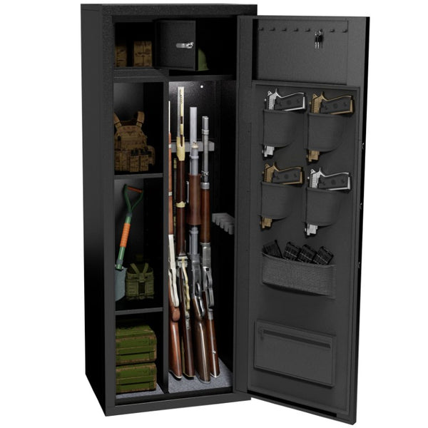 English Elm 8 Gun Steel Security Cabinet with Biometric Access Adjustable Racks and Alarm System T2398P565486