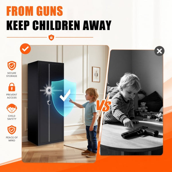 English Elm 8 Gun Steel Security Cabinet with Biometric Access Adjustable Racks and Alarm System T2398P565486