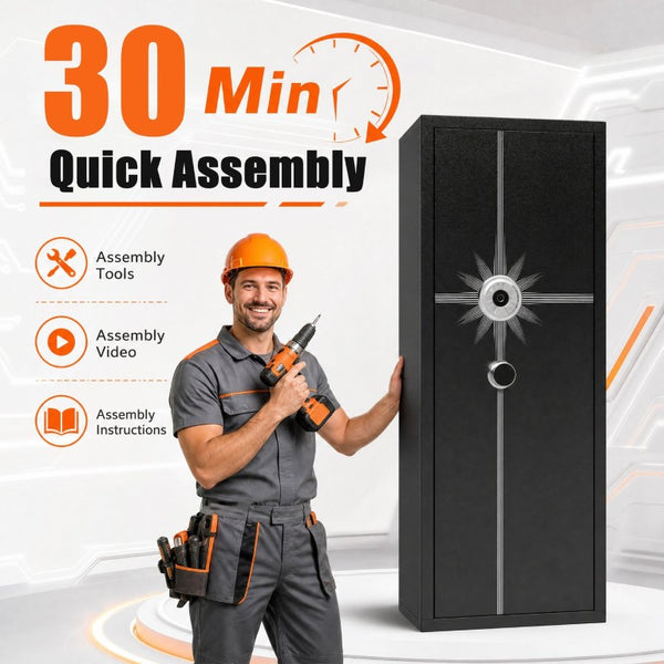 English Elm 8 Gun Steel Security Cabinet with Biometric Access Adjustable Racks and Alarm System T2398P565486