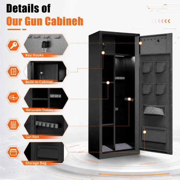 English Elm 8 Gun Steel Security Cabinet with Biometric Access Adjustable Racks and Alarm System T2398P565486