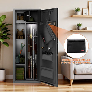 English Elm 8 Gun Steel Security Cabinet with Biometric Access Adjustable Racks and Alarm System T2398P565486