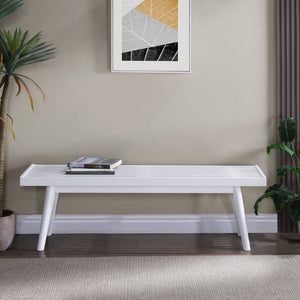 English Elm Larwich Slatted Pine Entryway Bench White Farmhouse Style Tapered Leg Solid Wood T2574P160499