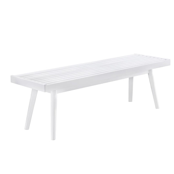 English Elm Larwich Slatted Pine Entryway Bench White Farmhouse Style Tapered Leg Solid Wood T2574P160499