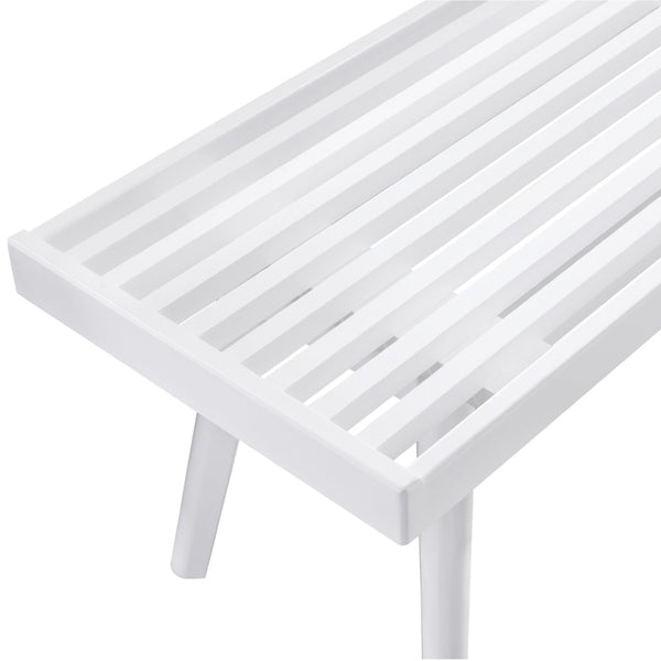 English Elm Larwich Slatted Pine Entryway Bench White Farmhouse Style Tapered Leg Solid Wood T2574P160499
